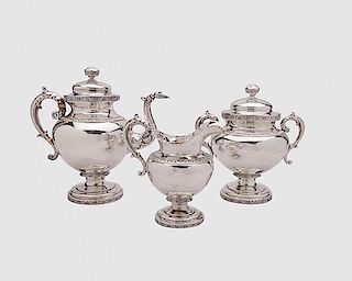 American Silver Three Piece Tea Service, William Thomson, New York (1777-1833)