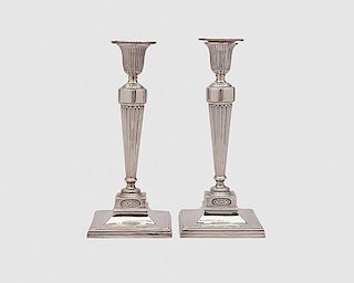 Pair of Sheffield Silver Neoclassical Weighted Candlesticks