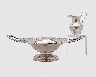 American Silver Footed Cake Basket, Baldwin Gardiner; together with American Silver Creamer, Ball Tompkins and Black, New Yor