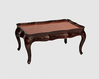 Chinoiserie Style Coffee Table, modern, with sienna red lacquered top