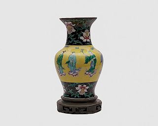Chinese Yellow and Black Ground Figural Decorated Vase, 19th century