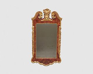 George II Carved Giltwood and Walnut Wall Mirror, 18th century