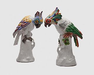 Two Meissen Style Porcelain Figures of Parrots, 19th century