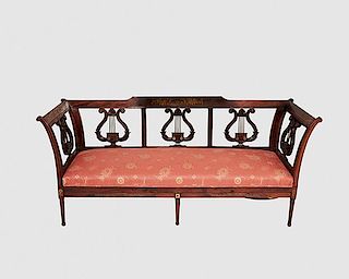 Regency Carved Mahogany Brass Inlaid Canape, early 19th century