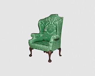 George II Style Carved Walnut Upholstered Wing Chair