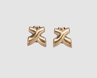 18K Yellow Gold and Silver Earclips