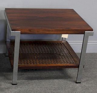 MIDCENTURY. Rosewood and Chrome 2 Tier Table.