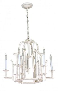 A Group of Four Faux Bamboo Eight-Light Chandeliers Height 22 inches.