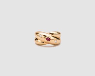 CARTIER 18K Yellow Gold, Ruby, and Diamond Ring