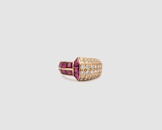 18K Yellow Gold, Ruby, and Diamond Ring