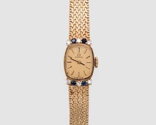 OMEGA 14K Yellow Gold, Diamond, and Sapphire Wristwatch