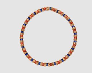 BUCHERER 18K Yellow Gold, Lapis, and Coral Necklace