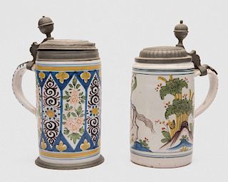 Two Continental Tin Glazed Earthenware Tankards, 18th/19th century