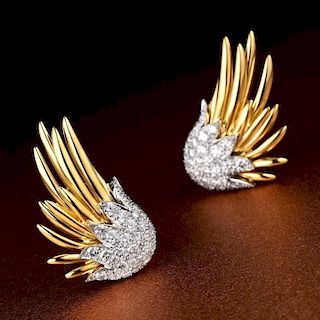 Jean Schlumberger for Tiffany & Co. 'Flame' Diamond, Gold Earrings