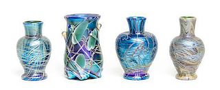 Four American Studio Glass Vases, Lundberg Studios, Height of tallest 3 1/2 inches.