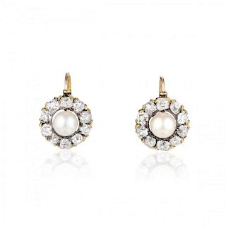 Antique Natural Pearl and Diamond Earrings