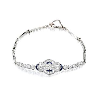 An Art Deco Platinum Diamond and Sapphire Bracelet