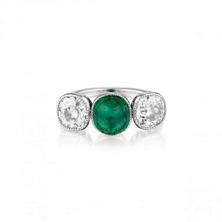 An Art Deco Platinum Emerald and Diamond Ring