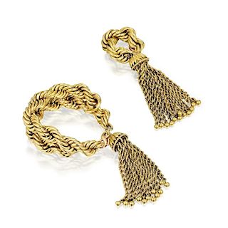 A Gold Tassel Bracelet and Brooch Set