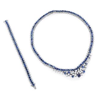 A Sapphire and Diamond Necklace and Bracelet Set