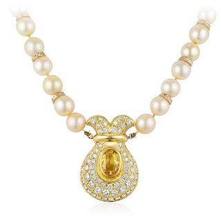 A Yellow Sapphire Diamond and Pearl Necklace