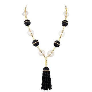 A Rock Crystal and Onyx Diamond Necklace