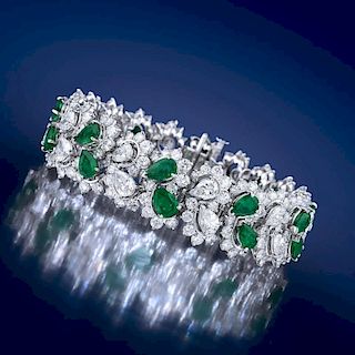 A Platinum Emerald and Diamond Bracelet