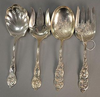 Two pairs of sterling silver serving sets, forks and spoons. lg. 8 3/4in. to 9in., 14.2 t oz.