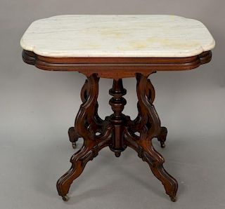 Victorian table with shaped marble top. ht. 30in., top: 23: x 33 1/2"