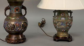 Two champleve table lamps. vase ht. 11in.