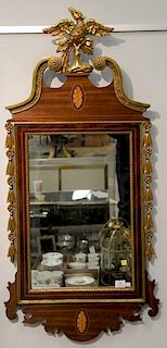 Mahogany Chippendale style mirror with gilt eagle. ht. 49in., wd. 22 1/2in.