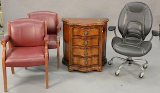 Four piece lot to include a pair of vinyl upholstered armchairs, a Century Furniture Company four drawer stand (ht. 31 1/2 in