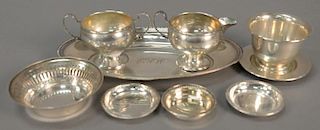 Tray lot of sterling silver including creamer, sugar, oval tray, cup and saucer, etc. 20.1 t oz.