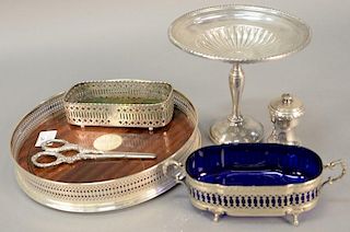 Group of weighted sterling Continental silver to include revolving tray, compote, and two baskets with liners. ht. 6 1/2in., 