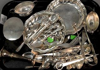 Tray lot of silver and continental silver including 2 small dishes, sets of demitasse spoons, salts, etc. 31 t oz.