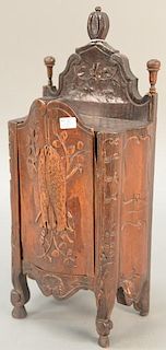   French farine or flour box with sliding door having carved fish. ht. 16in., wd. 6 1/2in.