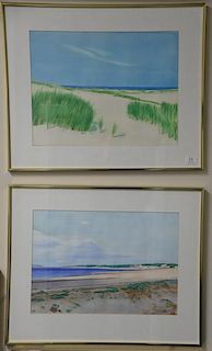 Four George North Morris (1915-1996) watercolors on paper including a House on the Beach, Sand Dunes by Water, House Flying a