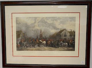 After W & H Barraud, hand colored aquatint, "The Pytchley Hunt The Crick Meet", plate size 20 3/4" x 32". 
Provenance: Proper