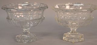 Two large Tiffany & Co. crystal compotes, one etched crystal (ht. 7 1/2in., rim dia. 10in.) and the other plain (ht. 7 3/4in.