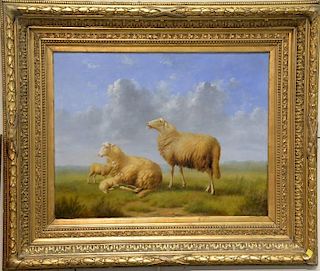 Arthur de Waerhert (1881-1944) oil on board, Sheep in the Pasture, Moutons dans un paysage, signed lower right: Arthur de Wae