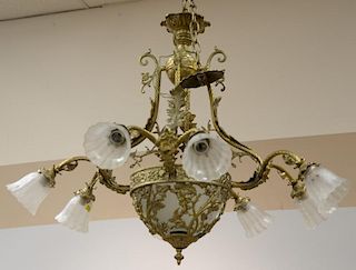 Chandelier with eight arms. approximate measurement: ht. 32in., dia. 40in.