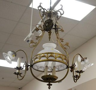 Four piece lot to include a Victorian hanging shade light (shade replaced), measurements approximately ht. 36in., wd. 36in., 