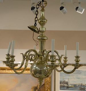 Pair of brass chandeliers, approximate ht. 34in., approximately dia. 32in.