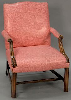 Mahogany Chippendale style upholstered armchair.