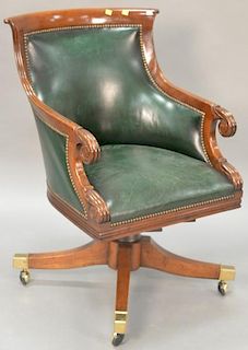Federal style mahogany leather executive office chair. ht. 36 1/2in., wd. 24 1/2in.