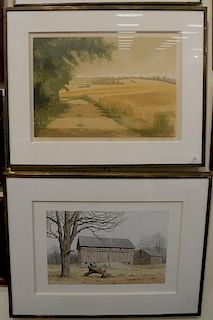 Three framed lithographs to include Michael Carlo screen print "July Tracks" 141/200, pencil signed lower right Michael Carlo