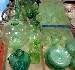 Six box lots to include 19th/20th century green glass decanters and bottles, large set of cups and stems, blue and white case