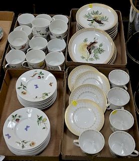 Four box lots of cups and saucers plates, Mottahedeh designer Lesser Bird of Paradise, set of twelve dessert plates, six sauc