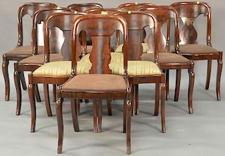 Assembled set of ten Empire saber leg side chairs, six and four.