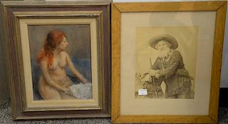 Two piece lot to include a Marvin Cherney (1925-1966) oil on canvas laid on board of a nude woman, signed lower left M. Chern